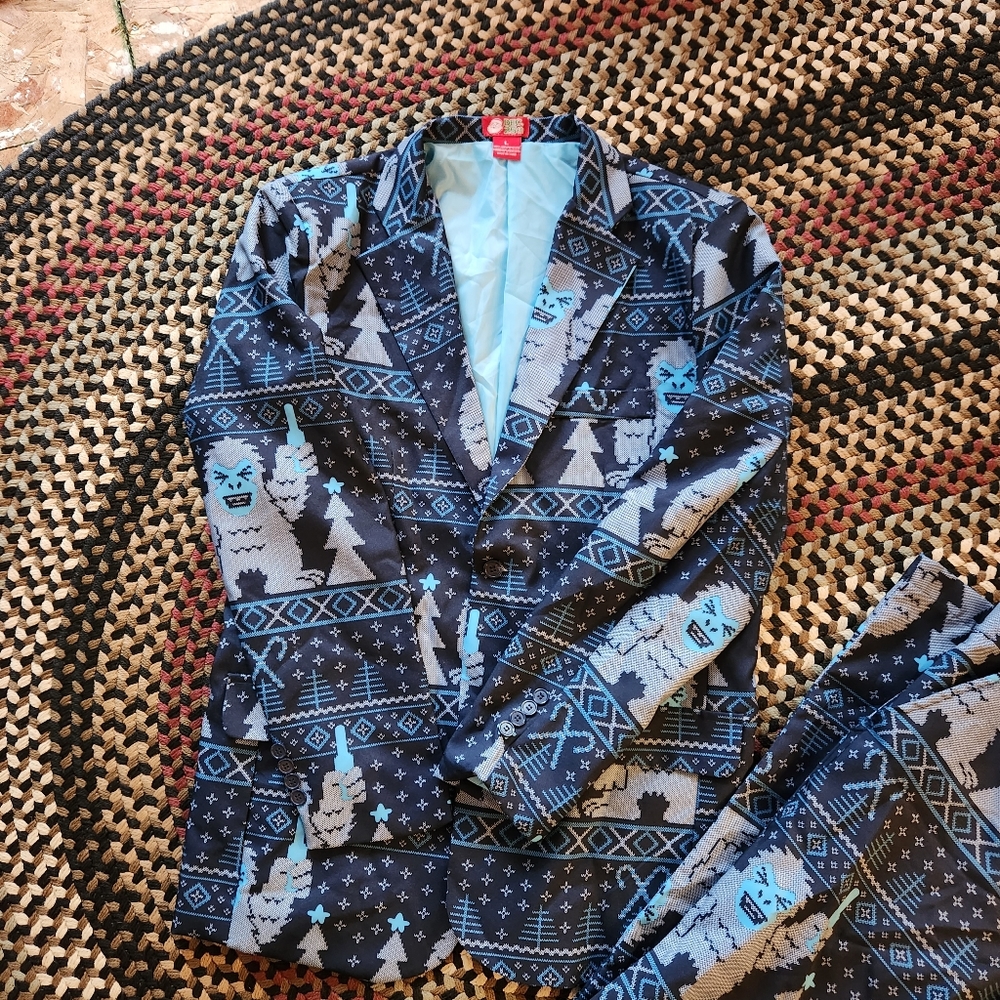 Abominable Snowman Yeti Holiday Ugly Suit Jacket Pants Size L 38L by December 25